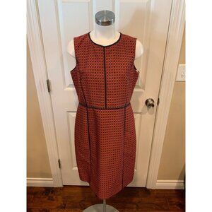 J. Crew Orange & Navy Blue Floral Patterned Jacquard Shift Dress, Size 12 (US)